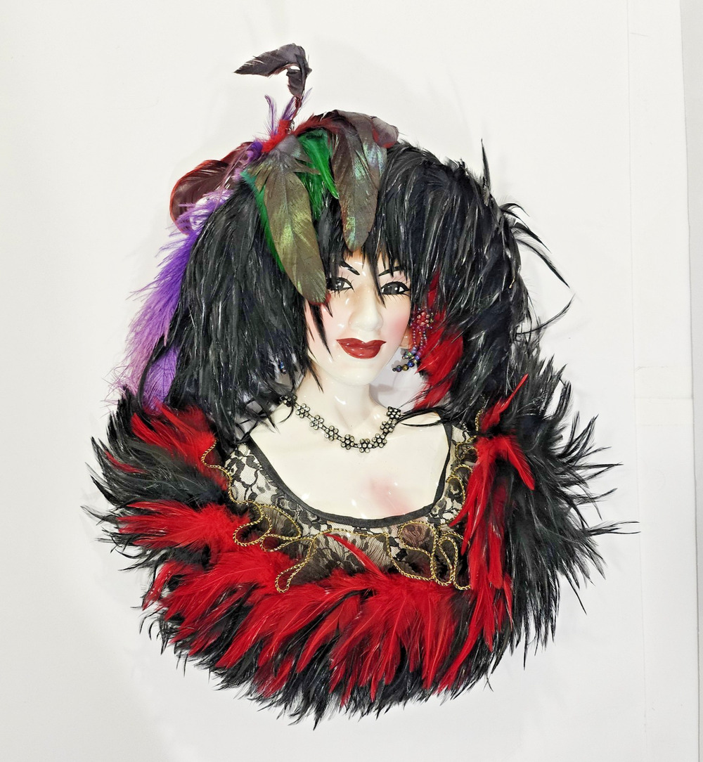 Large Ceramic Feather Masquerade Wall Art Mask Black Red Purple Venetian Gothic
